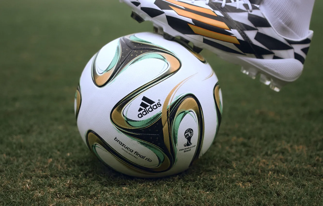 Photo wallpaper color, lawn, football, the ball, colorful, Brazil, boot, brazuca