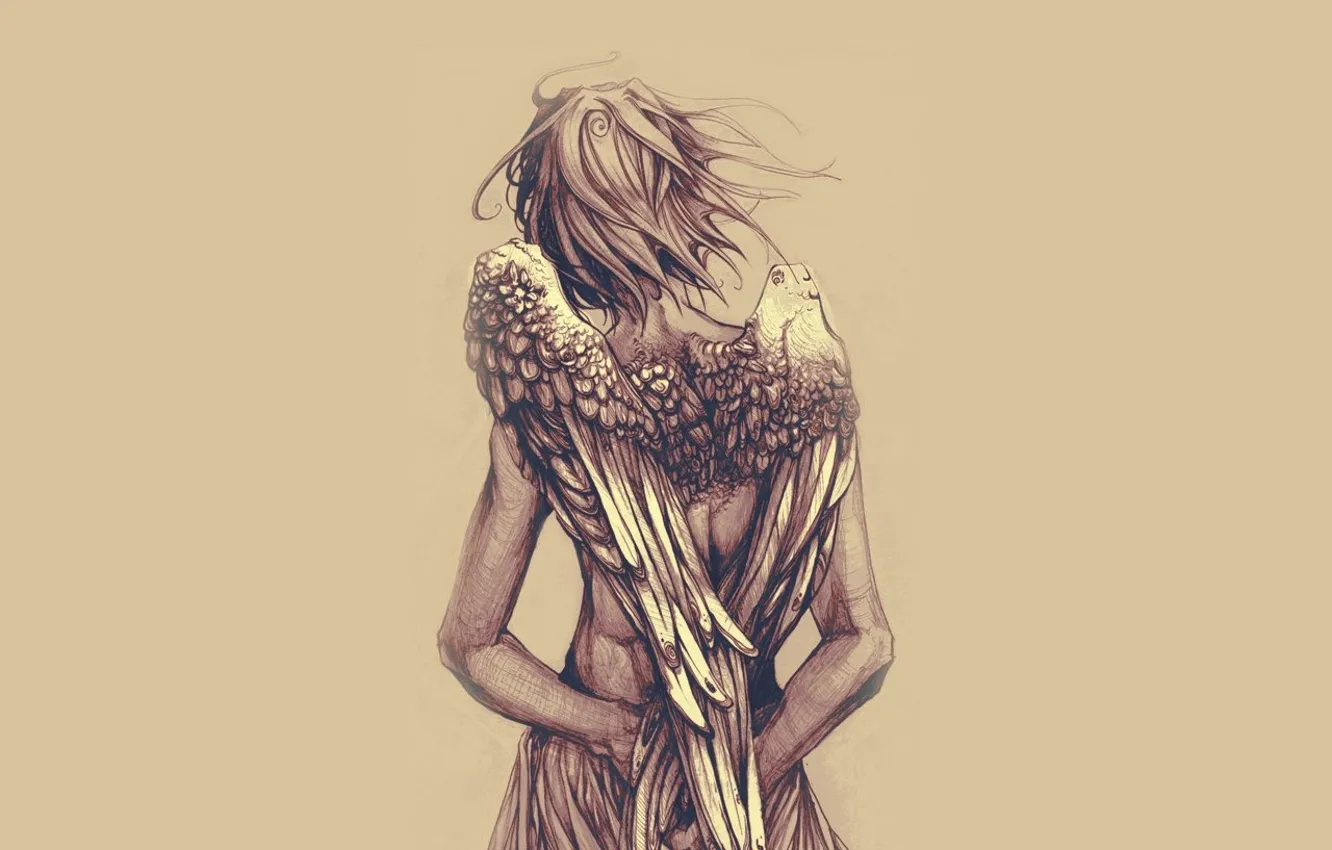 Photo wallpaper figure, wings, Sepia