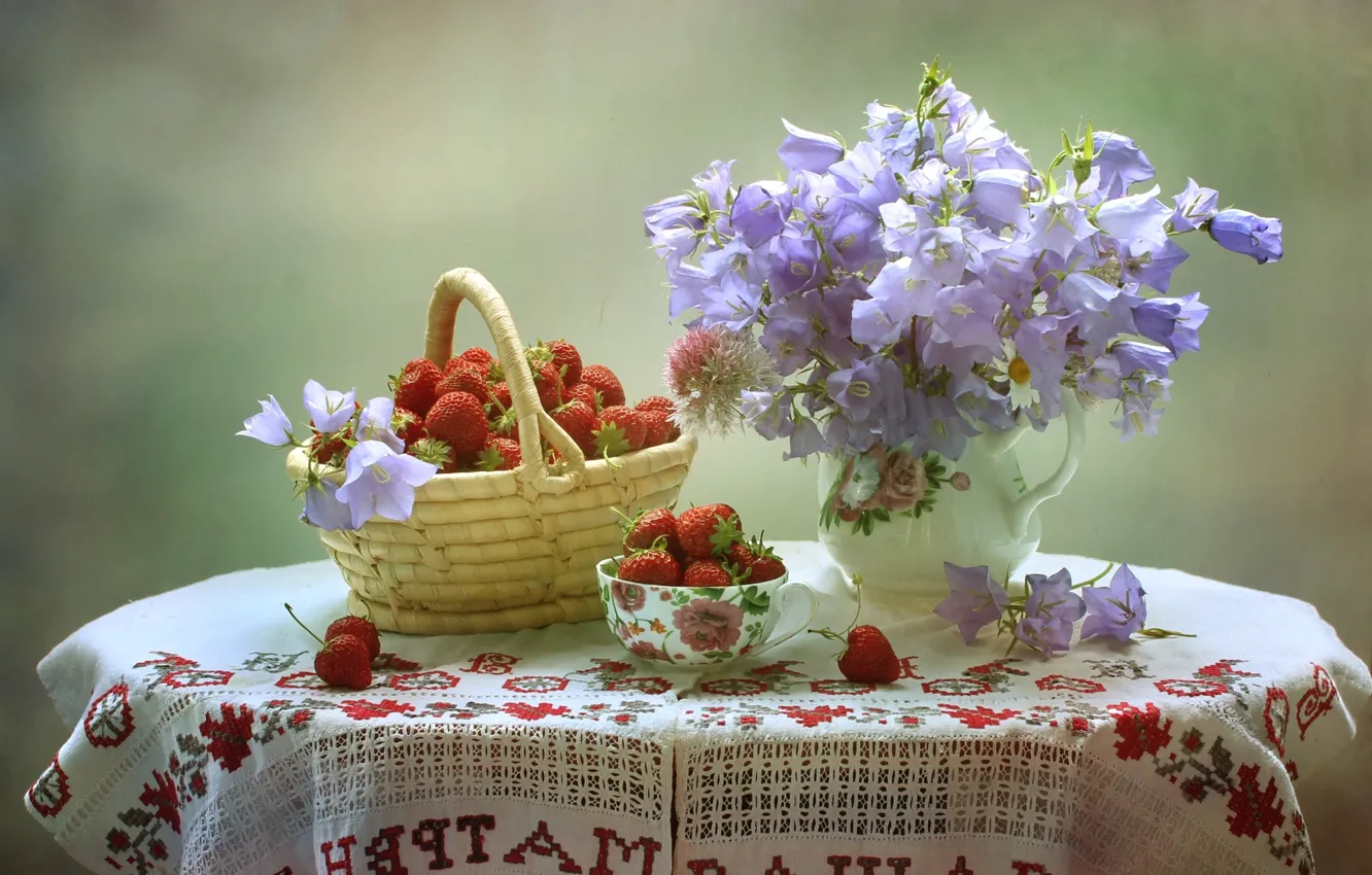 Photo wallpaper summer, strawberry, bells