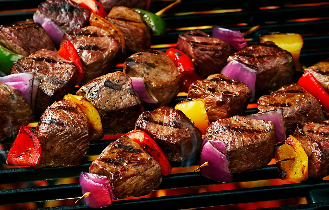 Photo wallpaper meat, vegetables, kebab