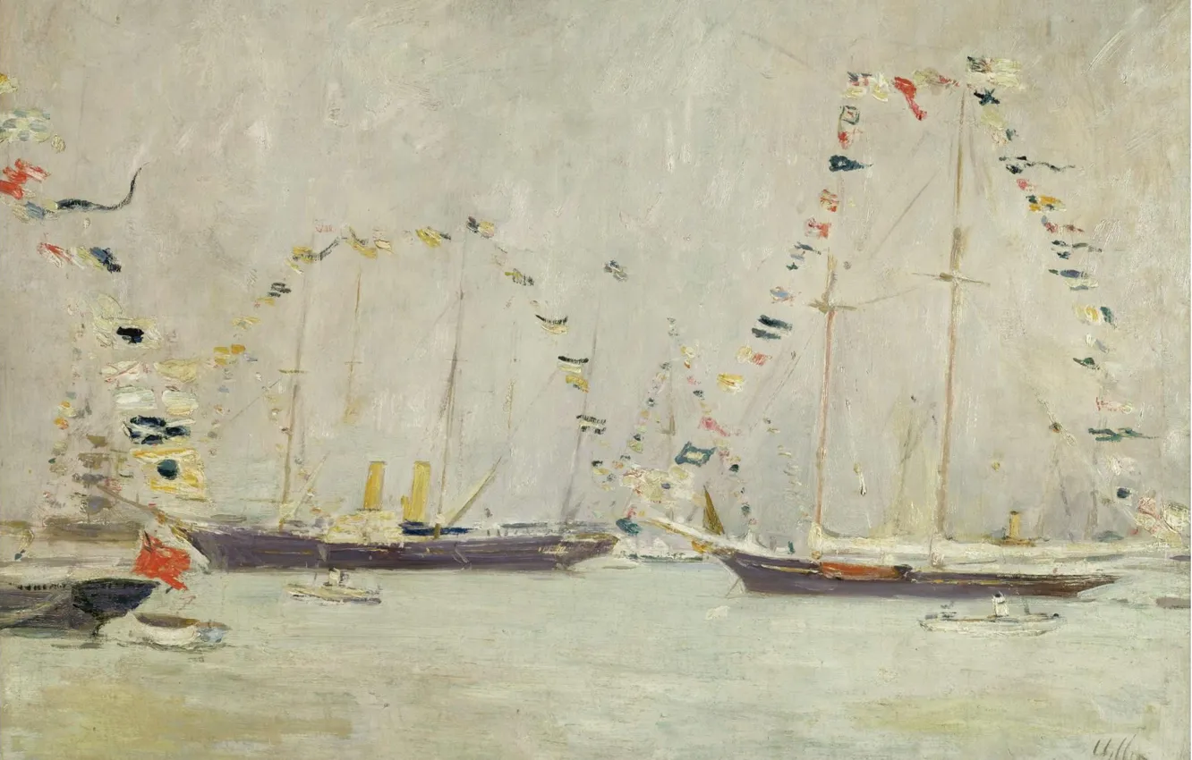 Photo wallpaper picture, seascape, Paul Cesar Helleu, Paul Cesar Helleu, Yachts with Flags