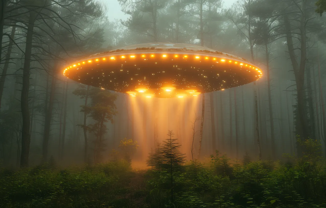Photo wallpaper nature, fog, future, fiction, UFO, haze, spaceship, the futuristic