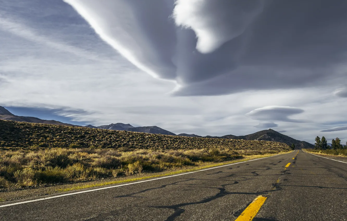 Photo wallpaper california, storm, road, sky, desert