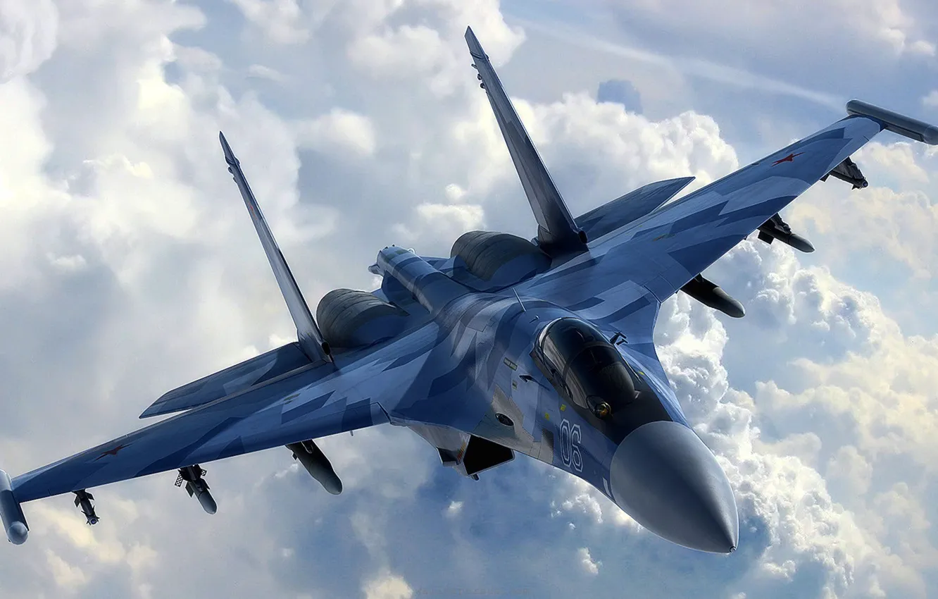 Photo wallpaper the sky, clouds, fighter, the plane, Su-35, multipurpose, super-maneuverable, Su-35