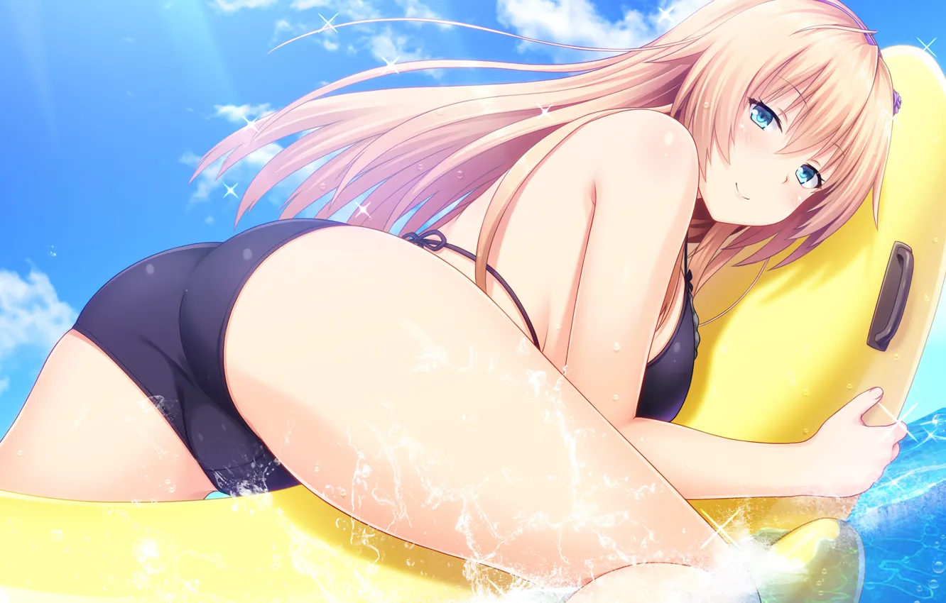 Photo wallpaper sea, swimsuit, girl, bananas, anime, games art, Happiness with her next door
