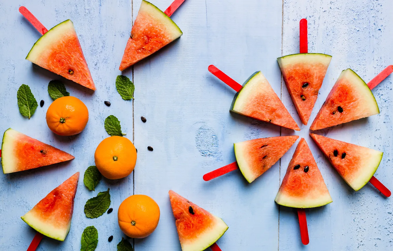 Photo wallpaper berries, watermelon, citrus, tangerines
