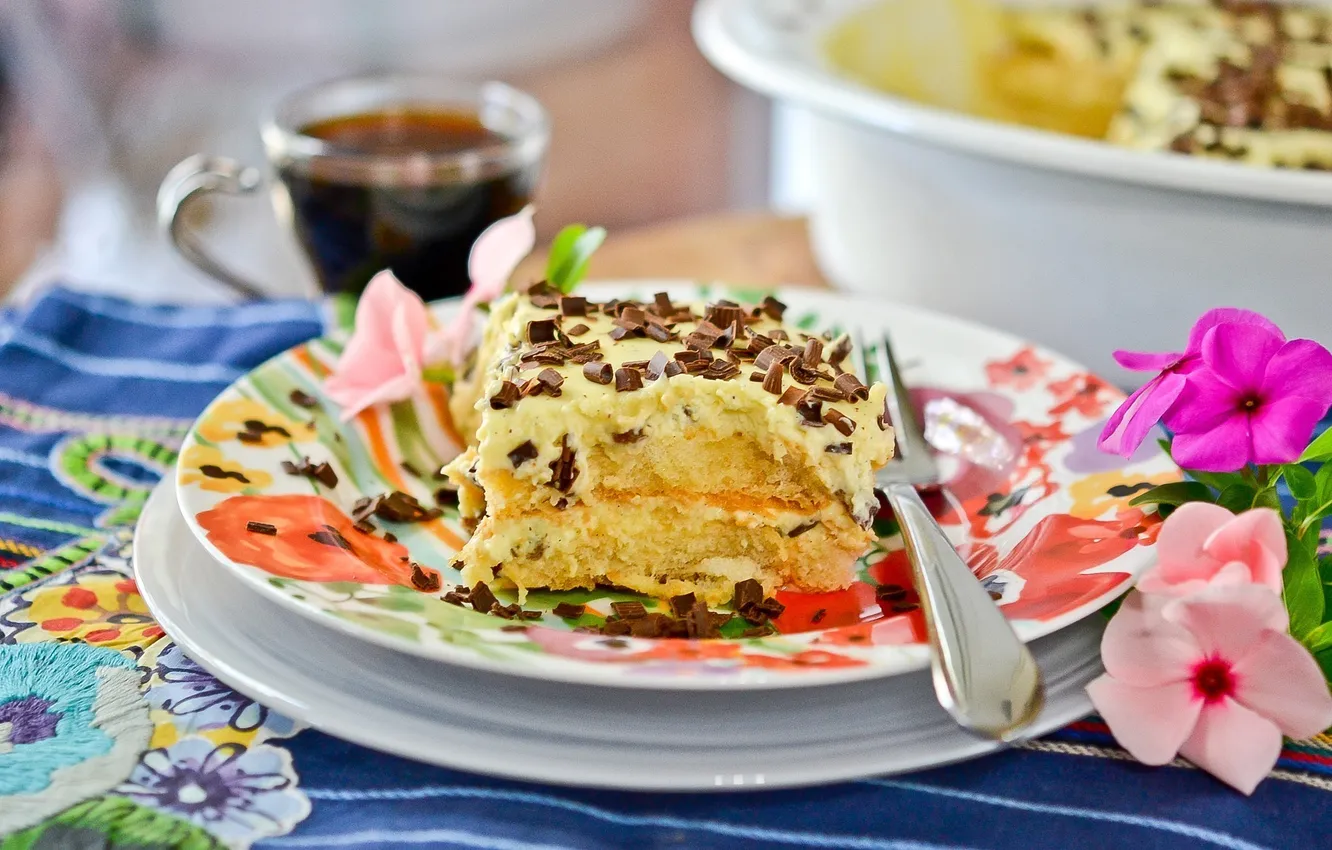 Photo wallpaper flowers, yellow, background, Wallpaper, food, chocolate, cake, plug