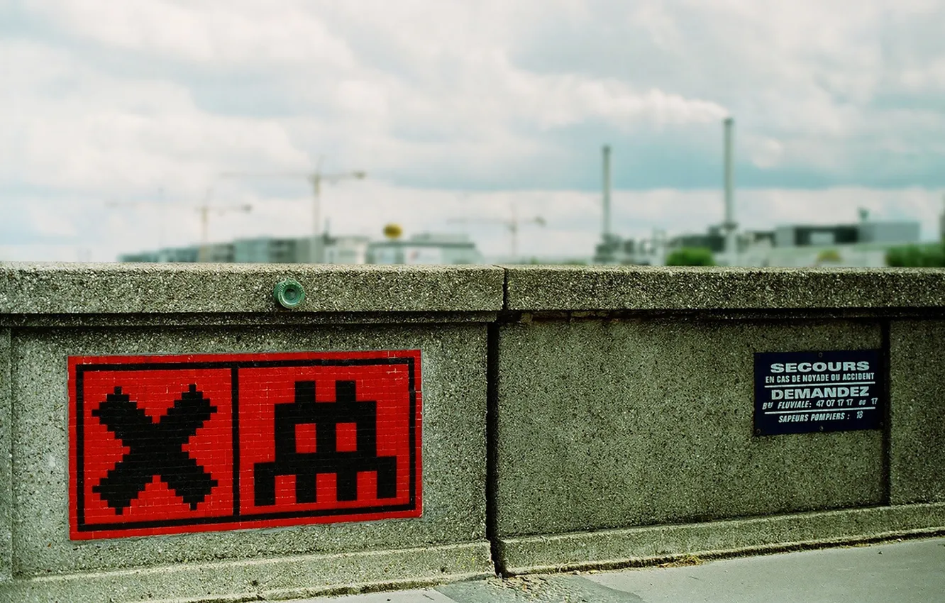Photo wallpaper Sign, StreetArt, Red Mosaic, SpaceInvader