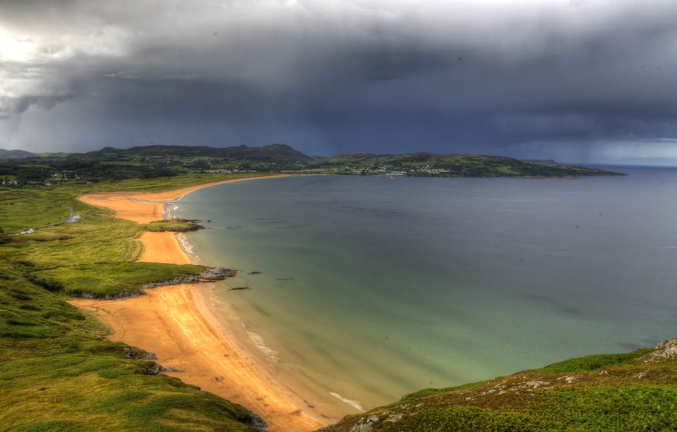 Photo wallpaper sea, clouds, coast, Bay, panorama, Ireland, Donegal, Portsalon