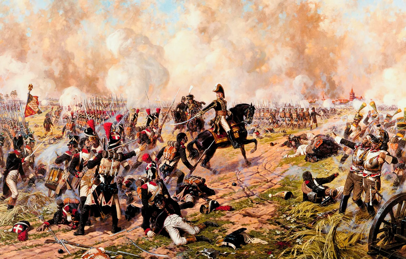 Photo wallpaper field, war, smoke, picture, army, rider, gun, the commander