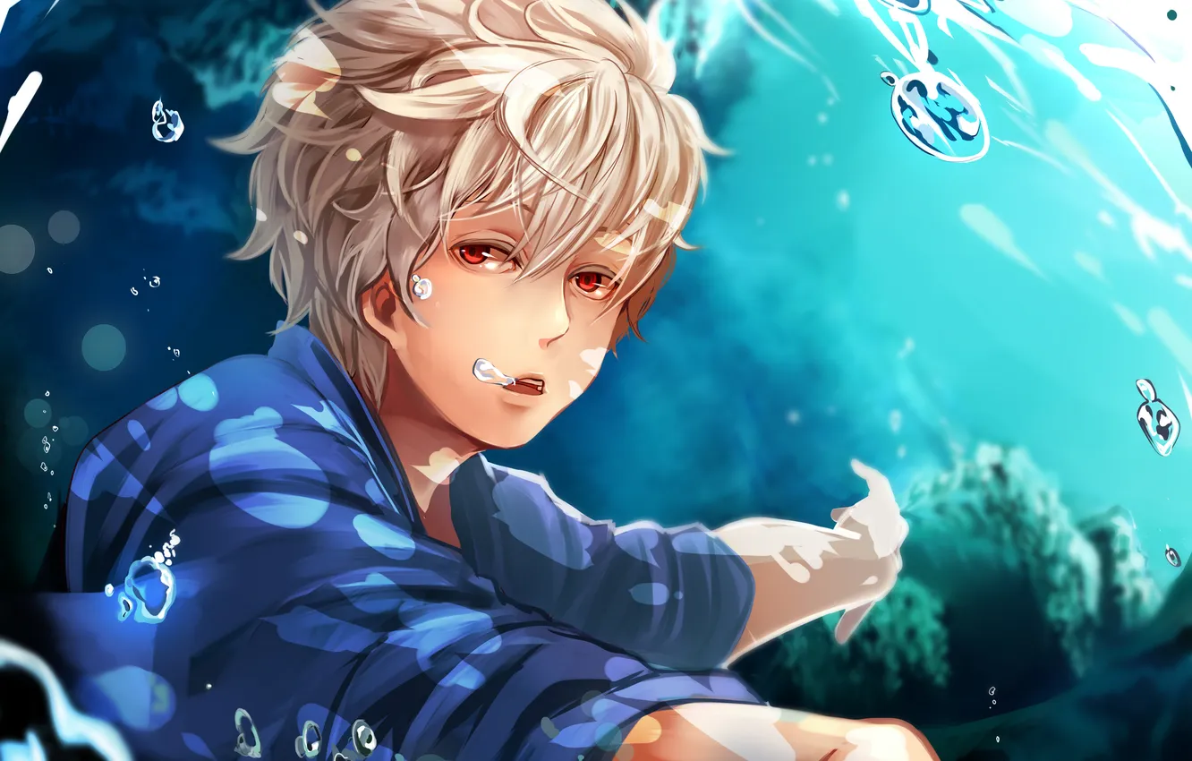 Photo wallpaper sea, look, water, guy, art, gintama, Sakata Gintoki