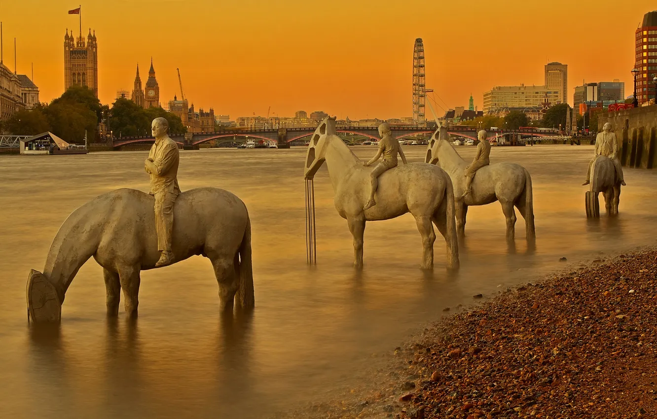 Photo wallpaper bridge, river, England, London, tower, Thames, sculpture, Parliament