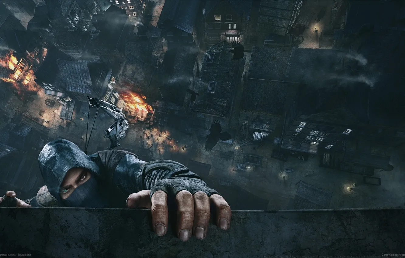 Photo wallpaper look, the city, mask, bow, hood, equipment, thief, Square Enix