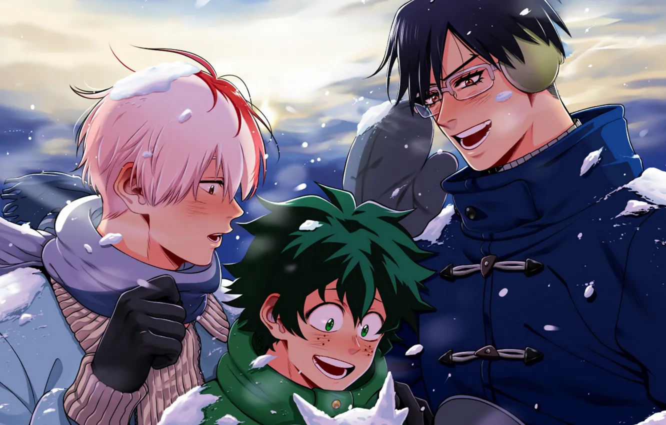 Photo wallpaper winter, guy, Boku no Hero Academy, My hero Academy, My Hero Academia, Midori Isuku, Todoroki …