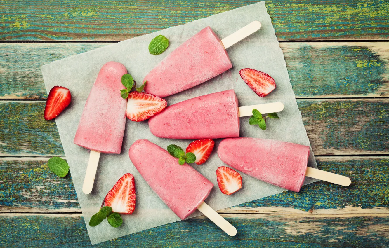 Photo wallpaper strawberry, ice cream, dessert, strawberry, sweets, ice cream