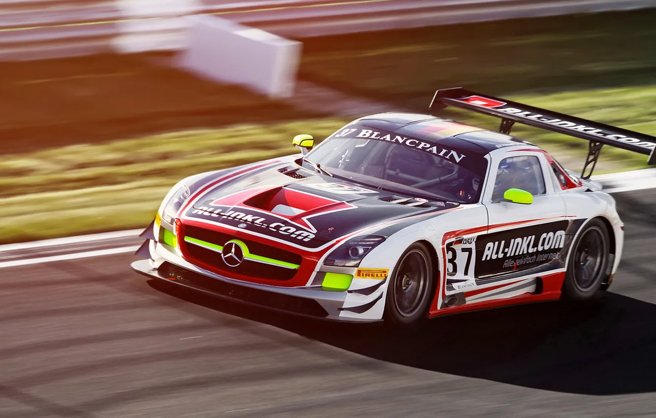 Photo wallpaper race, Mercedes, in motion, Mercedes SLS, race, FIA GT, Moscow Raceway