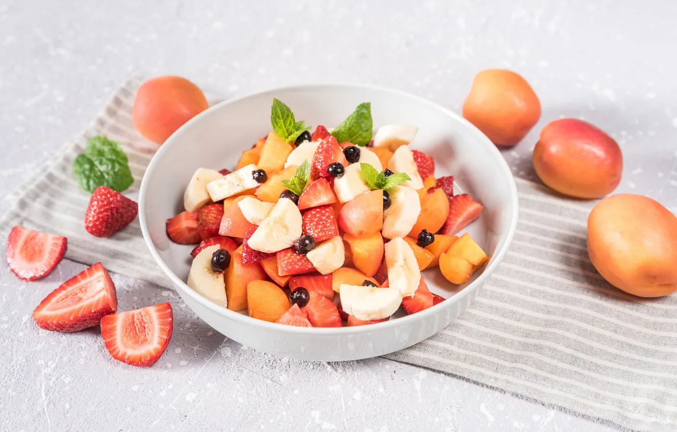 Photo wallpaper berries, bowl, fruit, slices, fruit salad