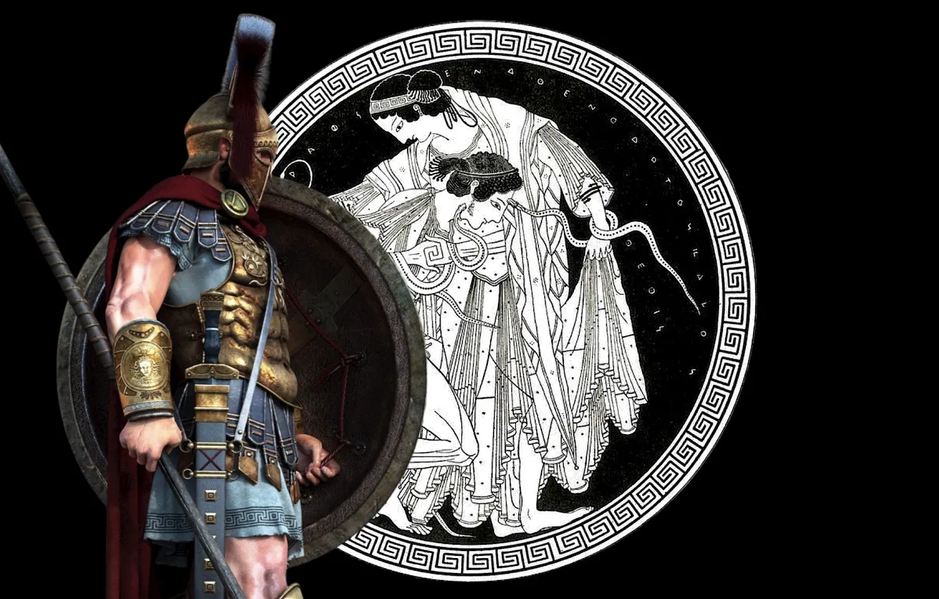Photo wallpaper Sword, Warrior, Helmet, Shield, Spear, Spartan, Hoplite, Ornament