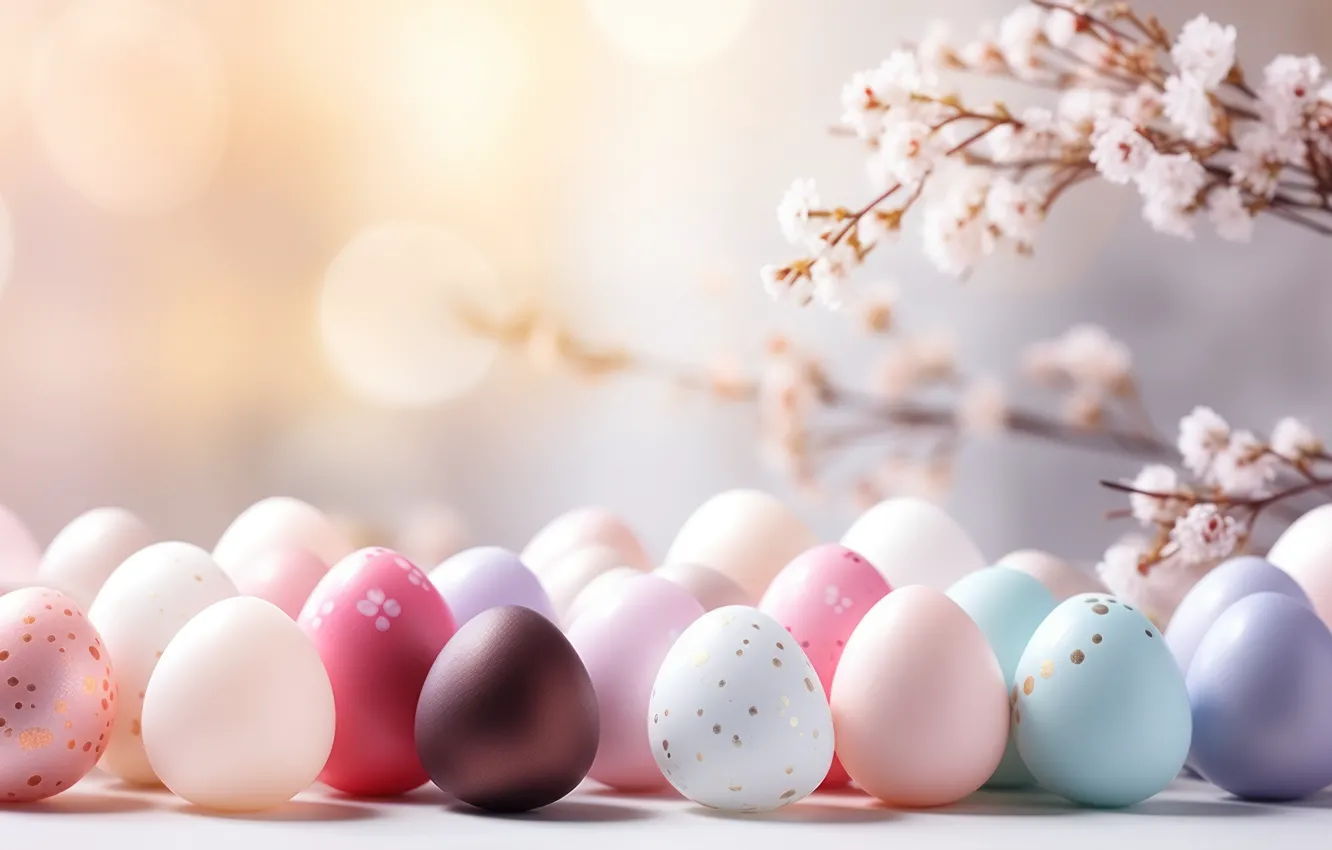 Photo wallpaper branches, holiday, blue, eggs, spring, Easter, pink, Verba