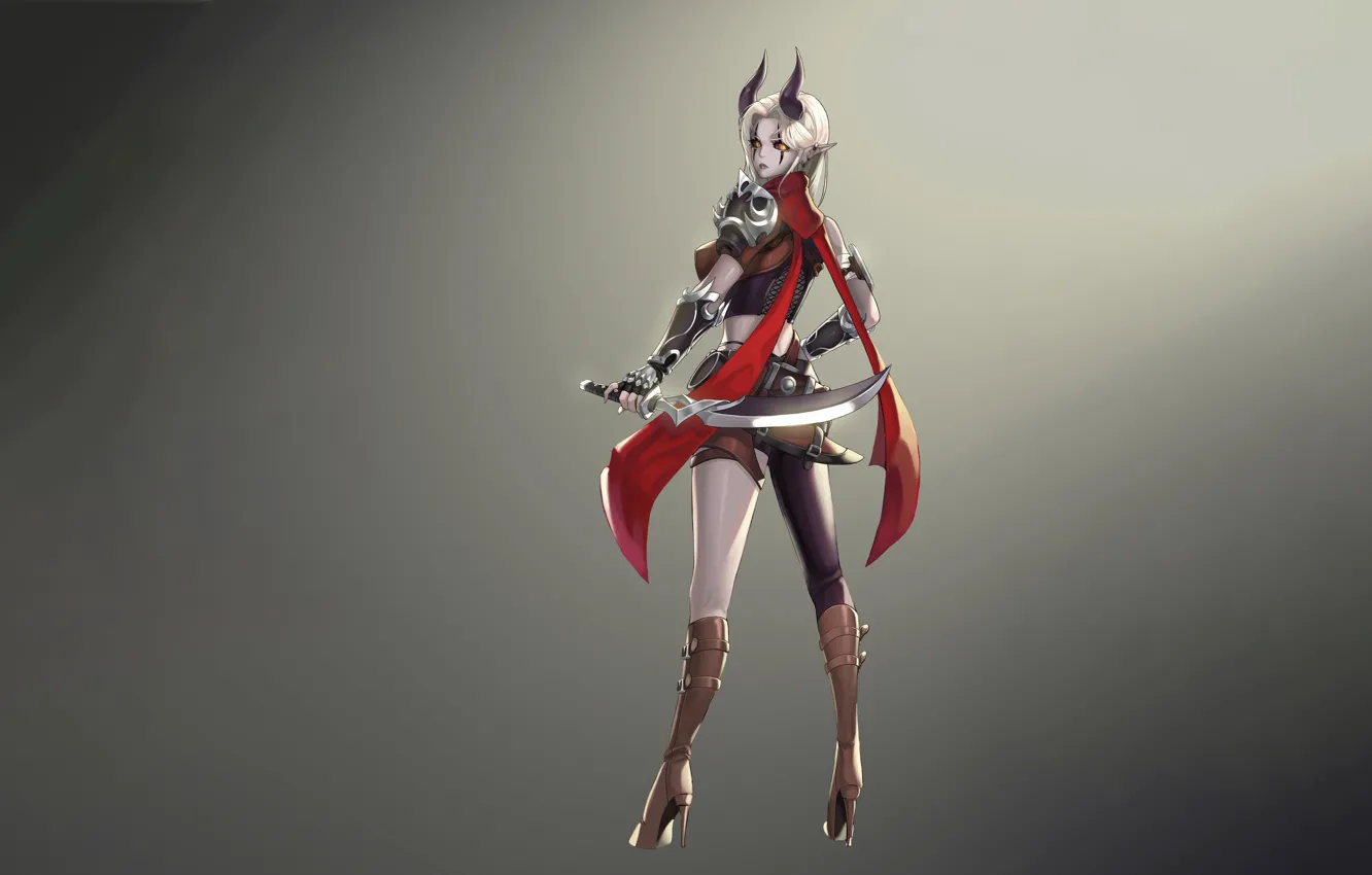 Photo wallpaper demon, girl, fantasy, horns, style, art, background, Illustration