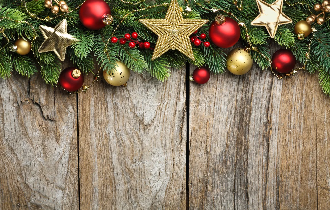 Photo wallpaper stars, decoration, branches, balls, tree, New Year, Christmas, Christmas