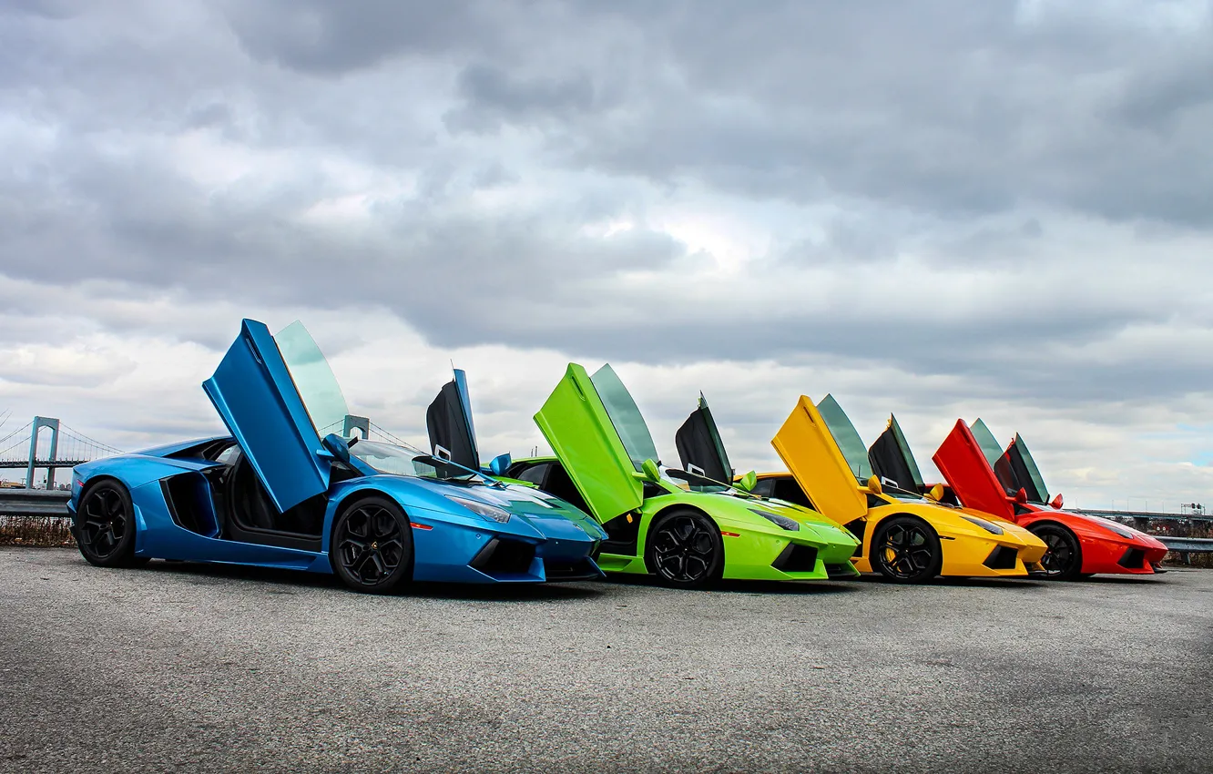 Photo wallpaper the sky, clouds, color, door, supercar