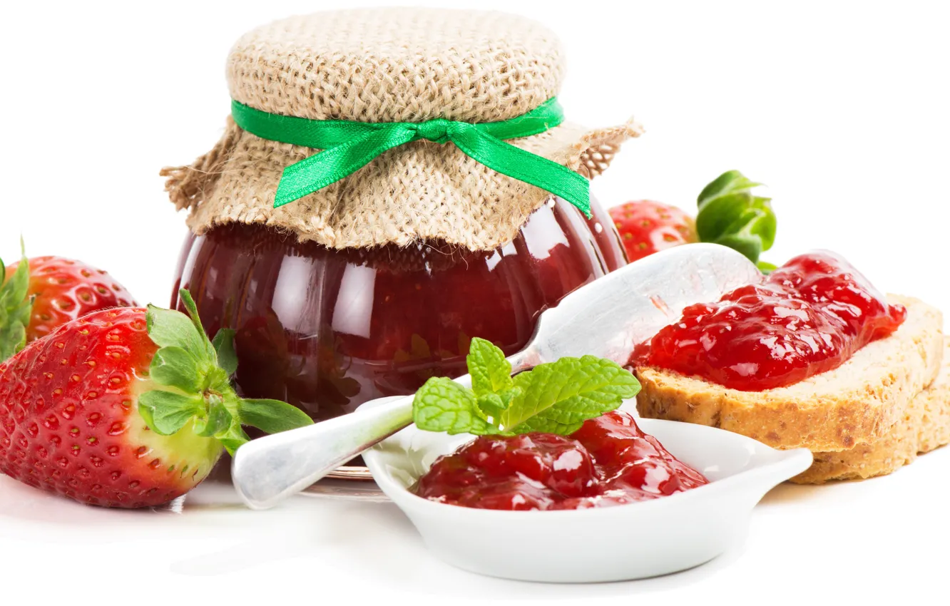 Photo wallpaper berries, strawberry, Bank, strawberry, jam, bread