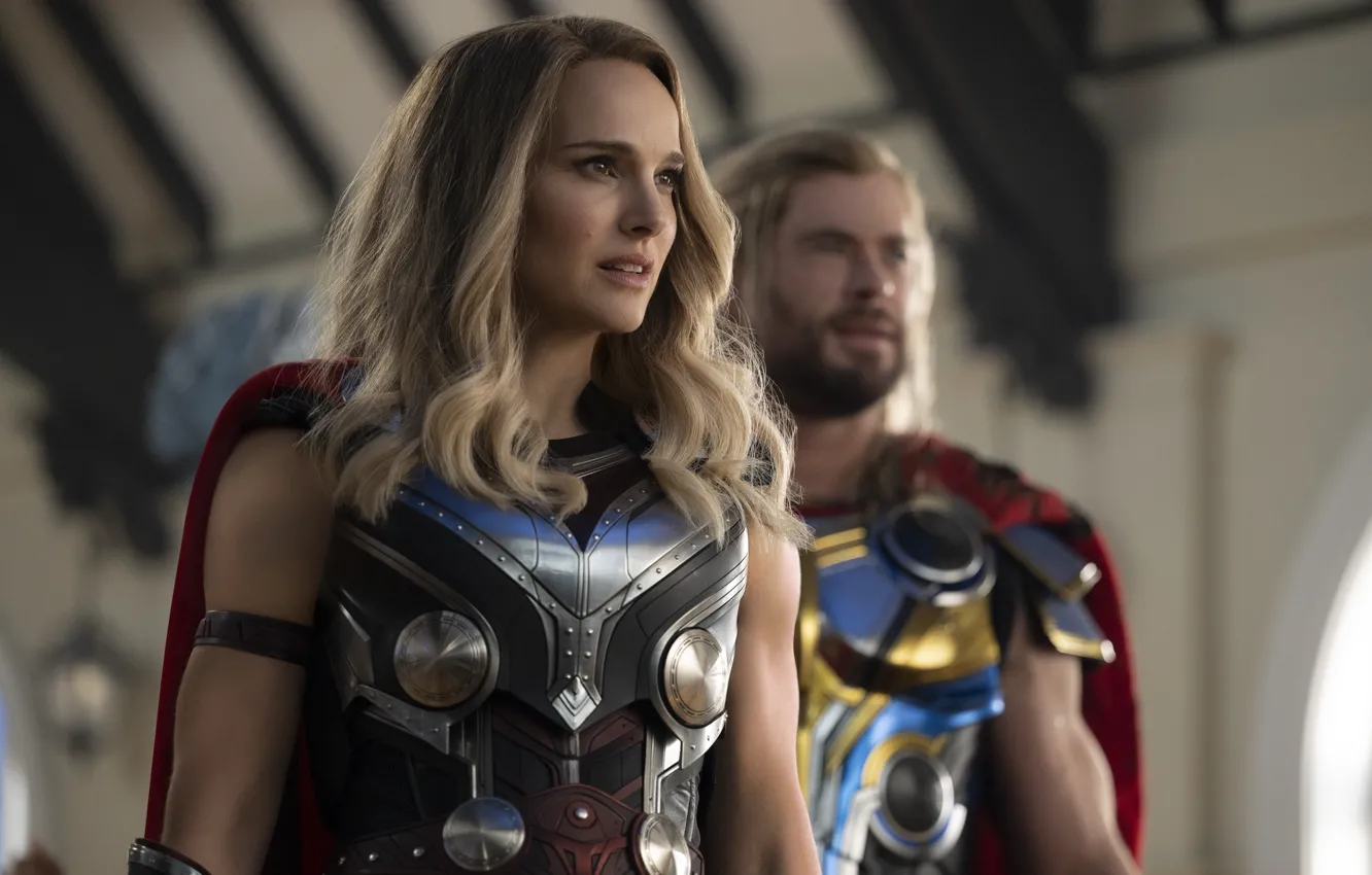 Photo wallpaper Natalie Portman, Thor, Chris Hemsworth, Jane Foster, Marvel Studios, Thor: Love and Thunder
