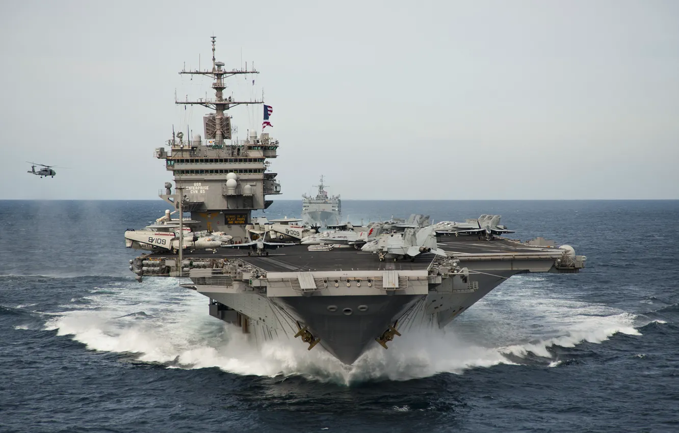 Photo wallpaper sea, wave, the carrier, USS Enterprise, (CVN-65)