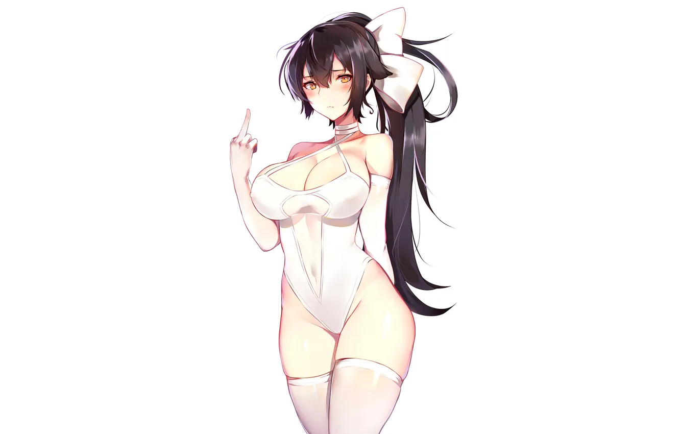 Photo wallpaper girl, sexy, cleavage, thighhighs, long hair, boobs, anime, beautiful