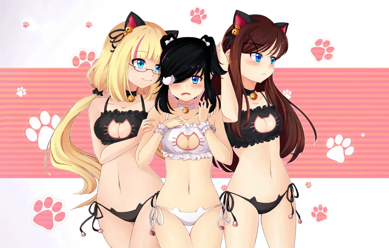 Photo wallpaper sexy, lingerie, bra, cleavage, panties, long hair, girls, brown hair