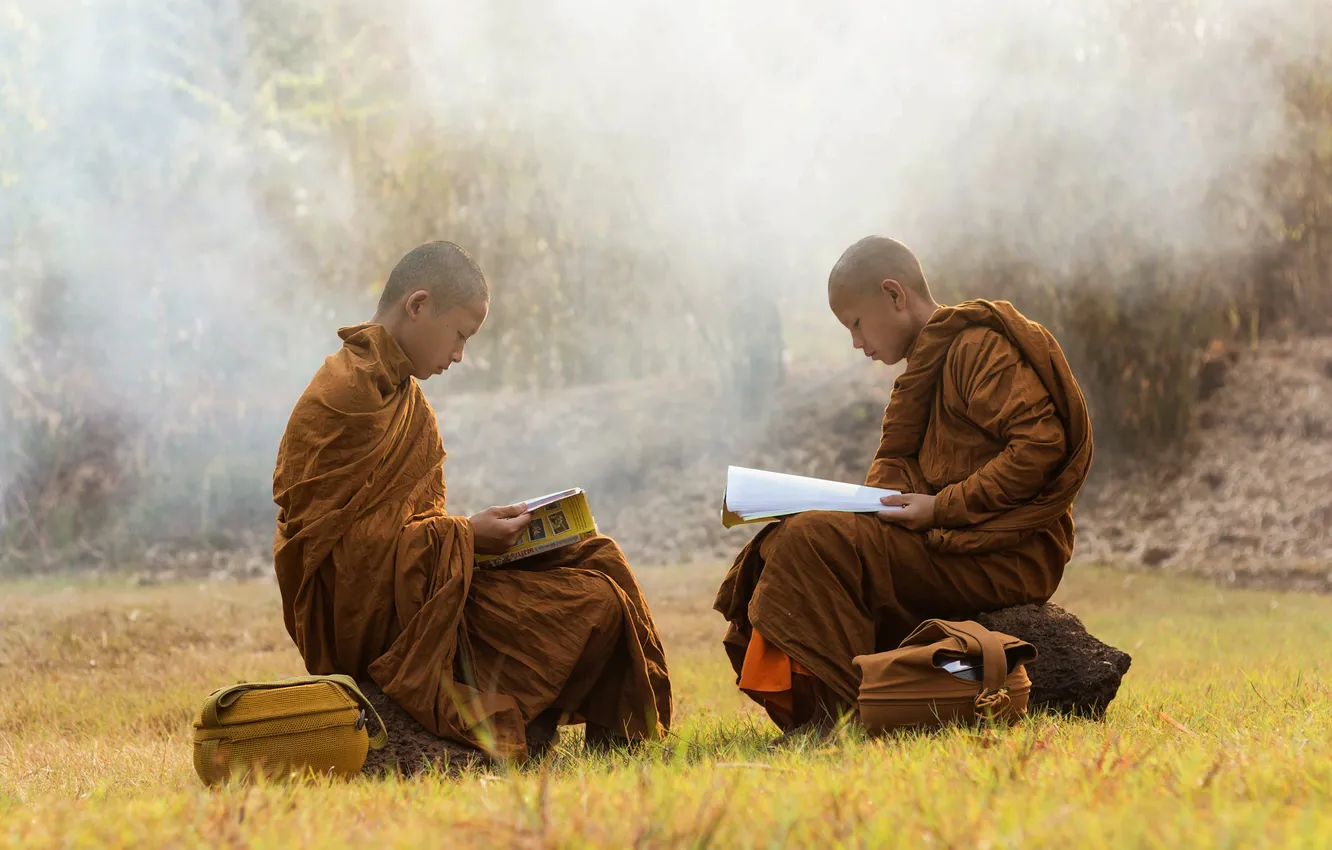 Photo wallpaper nature, boy, asian, monk