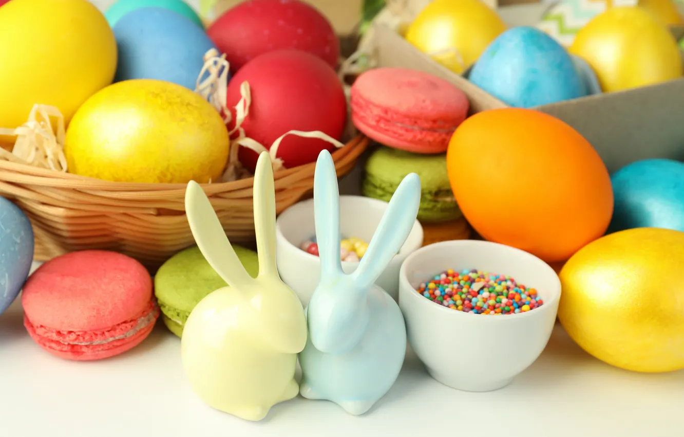 Photo wallpaper eggs, Easter, rabbits, sweets, eggs