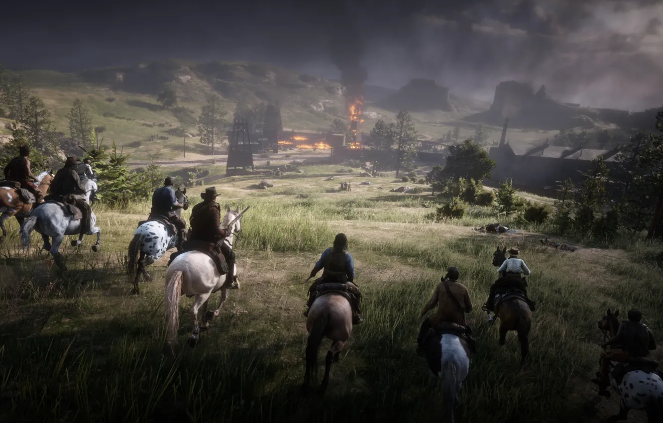 Photo wallpaper game, Rockstar, Rockstar Games, Red Dead Redemption 2, Gang, RDR