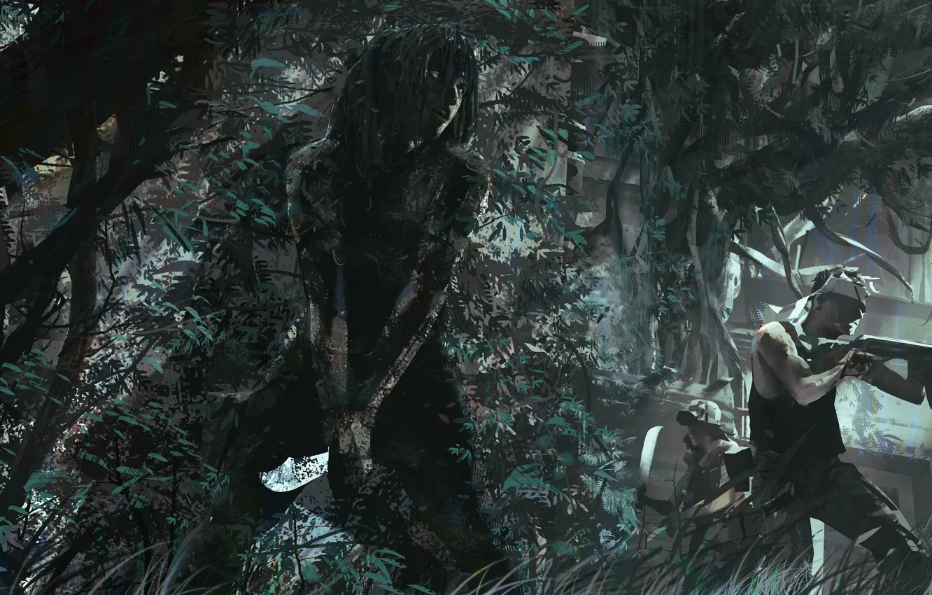 Photo wallpaper girl, trees, weapons, dirt, knife, Square Enix, Lara Croft, Eidos Montreal