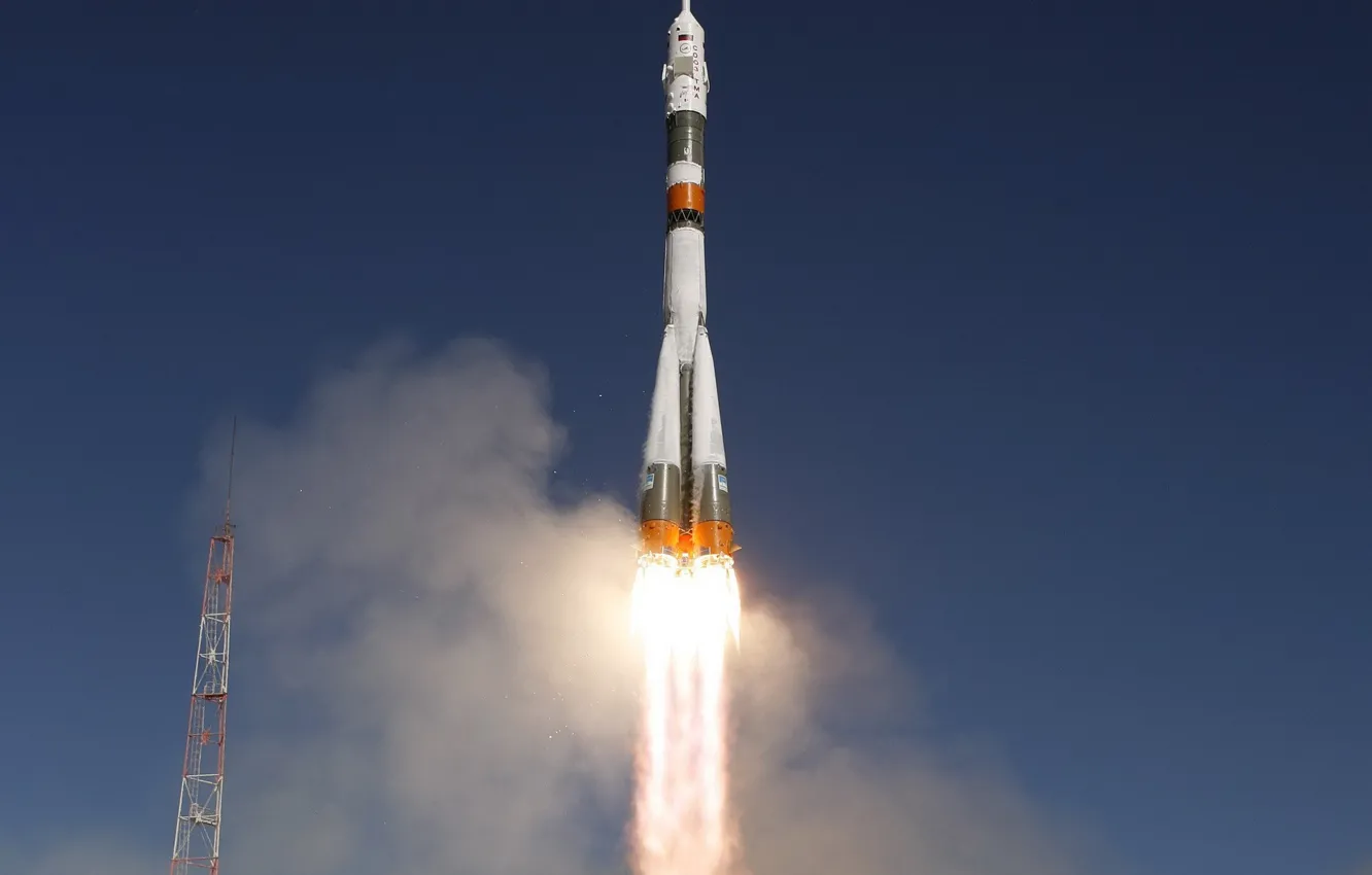 Photo wallpaper flame, rocket, start, Soyuz TMA-16