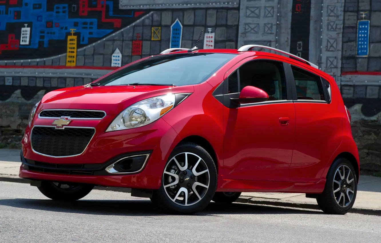 Photo wallpaper city, Chevrolet, Red, Chevy, 2013, spark