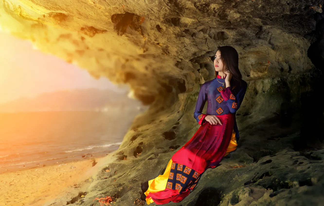 Photo wallpaper girl, background, Asian