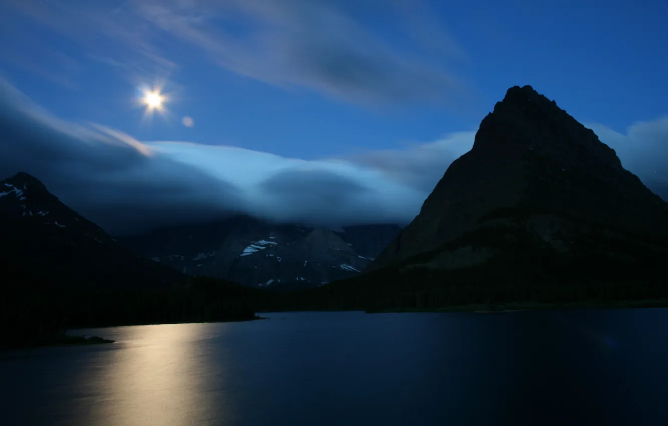 Photo wallpaper the sky, water, mountains, night, surface, reflection, photo, rocks