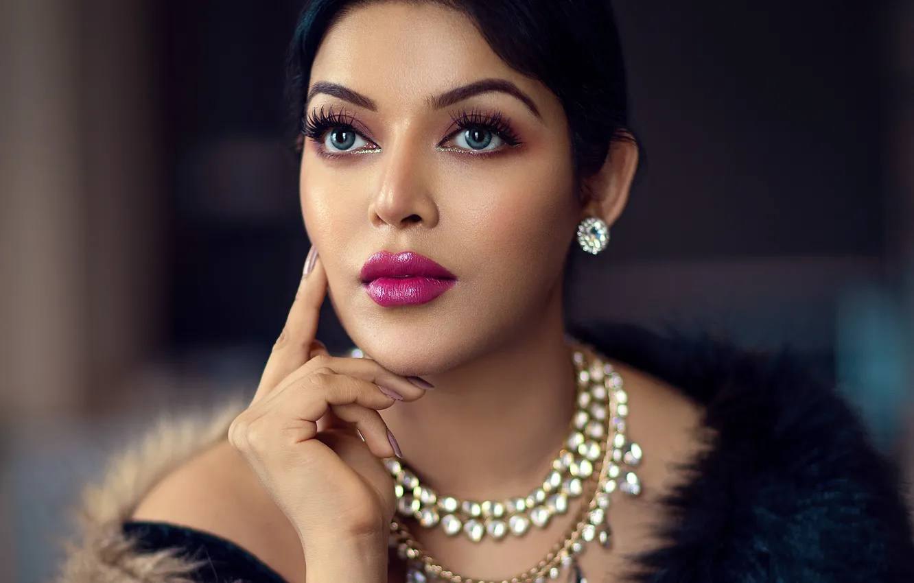 Photo wallpaper girl, eyes, smile, beautiful, model, lips, face, hair