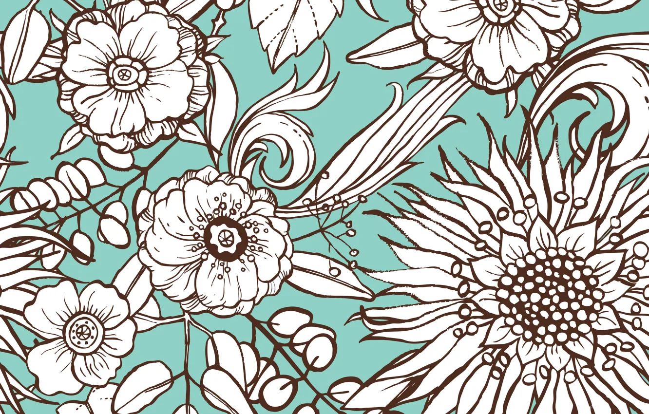 Photo wallpaper texture, flower, blue, background, pattern