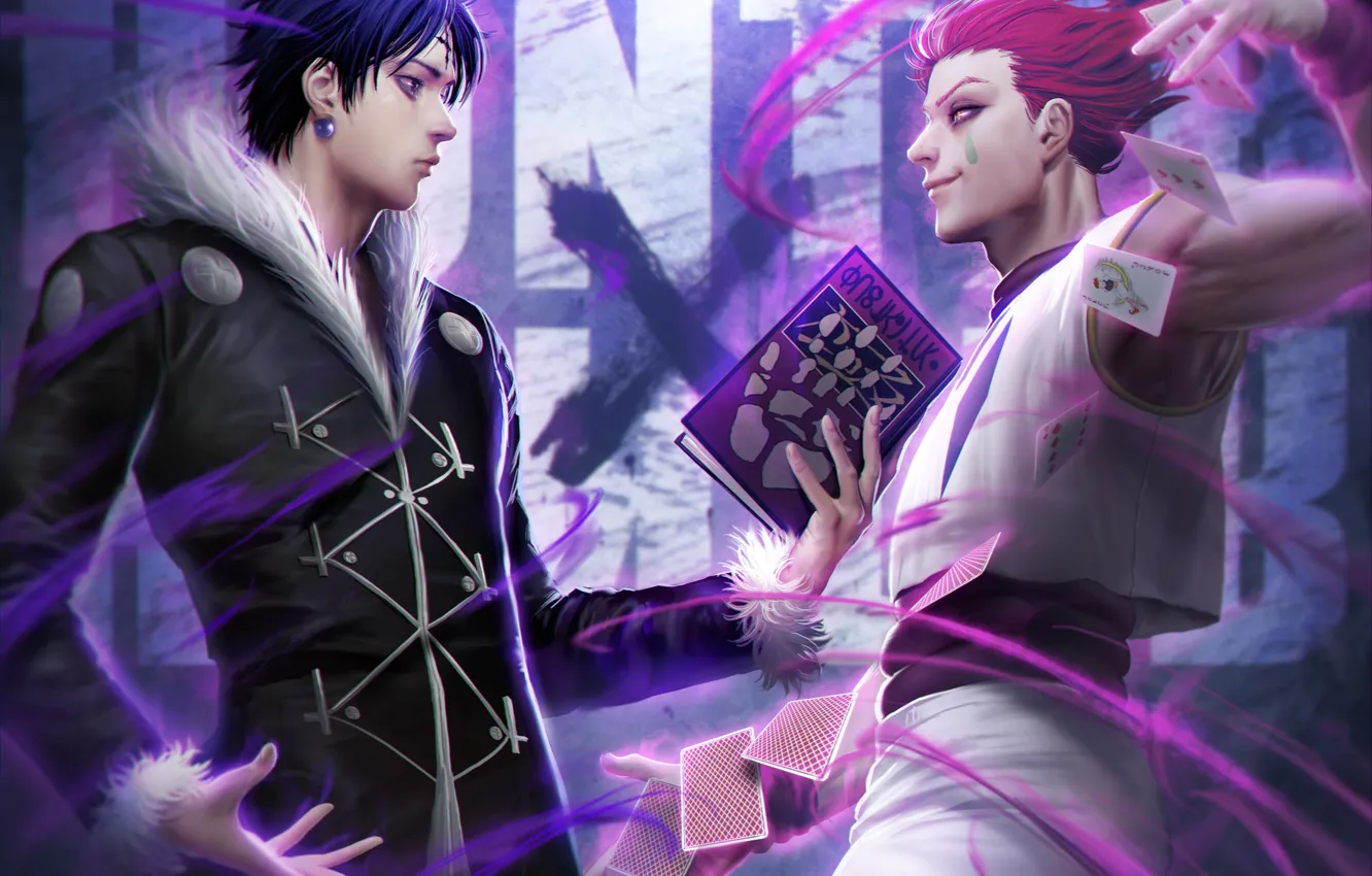 Photo wallpaper anime, art, book, guy, Hunter x Hunter, Hisoka, Halo, bungee gum