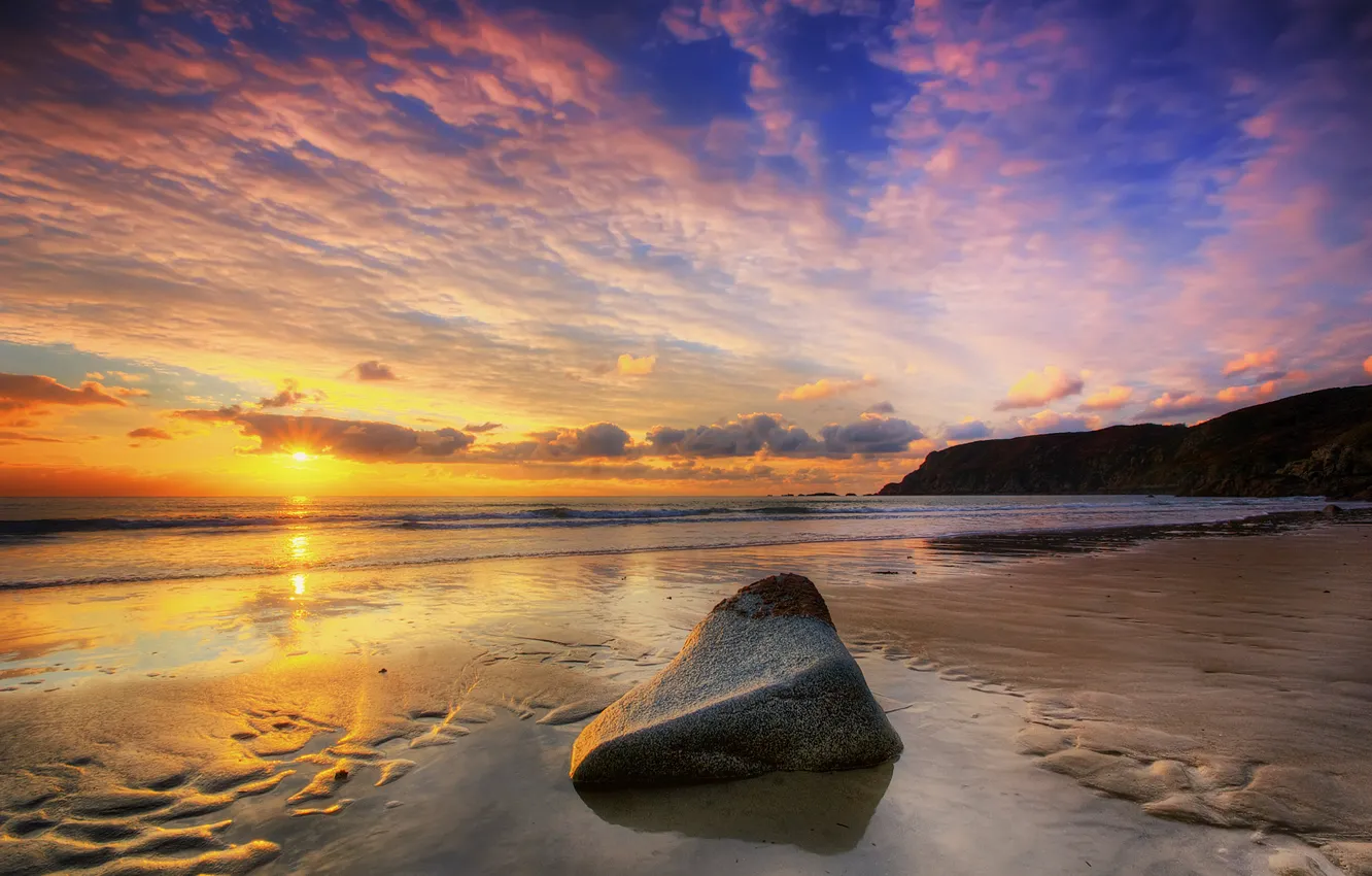Photo wallpaper sea, beach, the sky, shore, stone