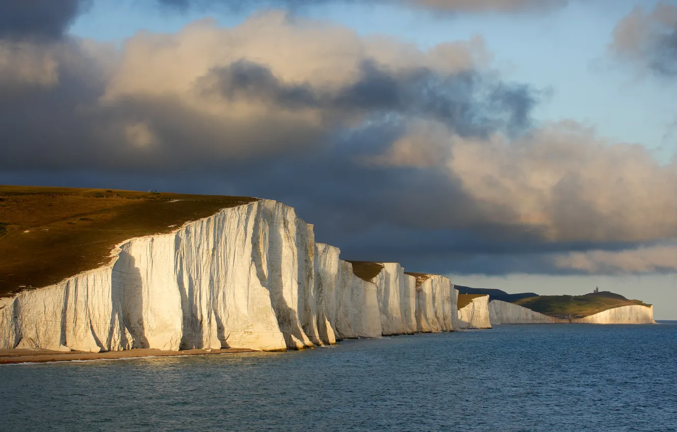Photo wallpaper sea, the sky, clouds, Strait, England, The Channel, Sussex, Seven Sisters