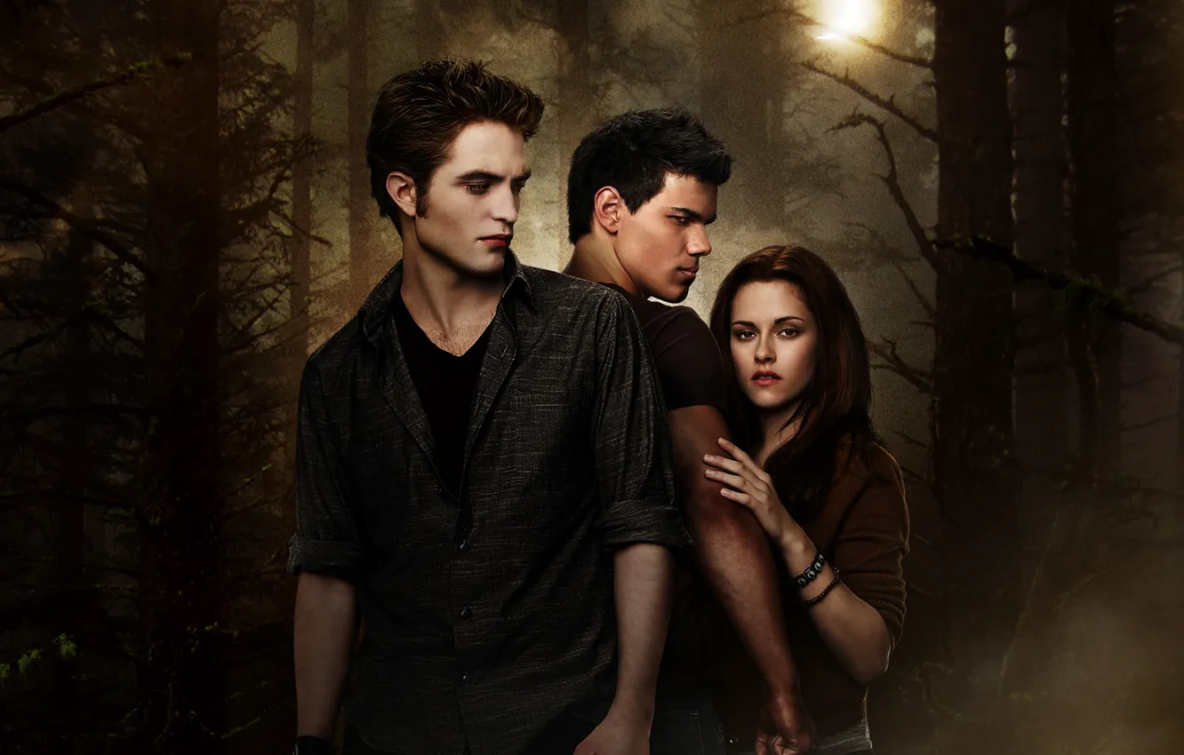 Photo wallpaper light, girl, moon, fantasy, forest, Kristen Stewart, Robert Pattinson, twilight