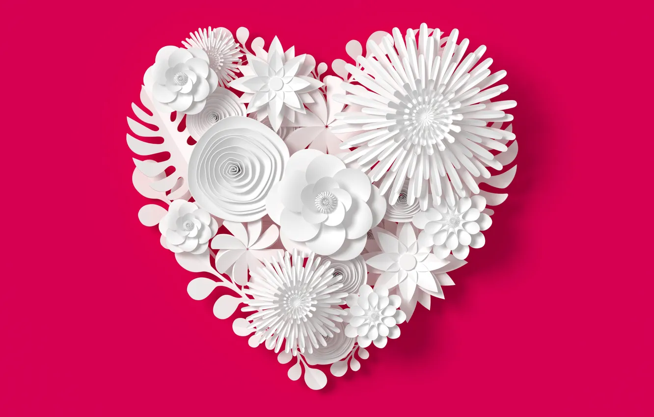 Photo wallpaper flowers, rendering, pattern, heart, love, white, heart, flowers