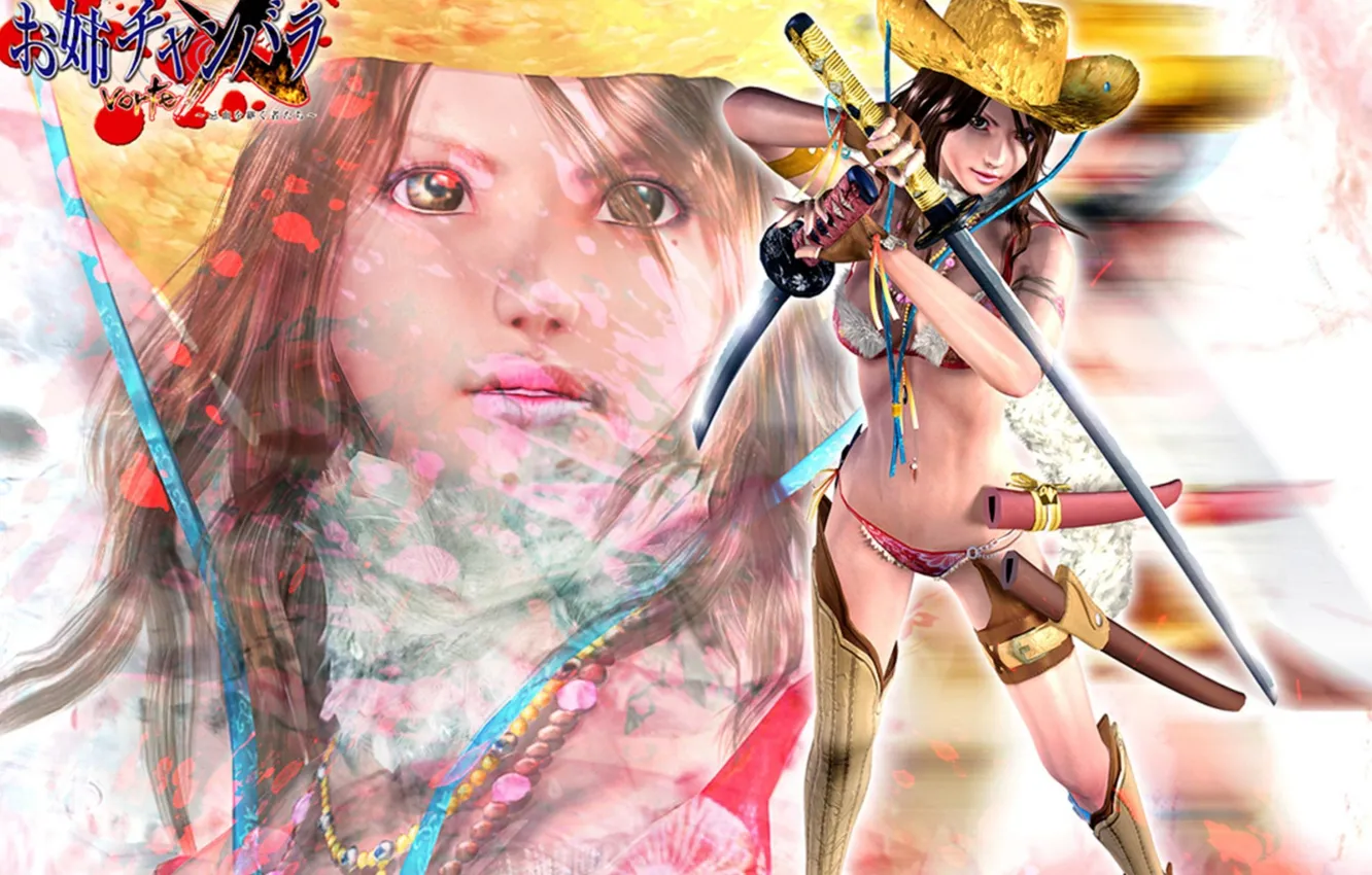 Photo wallpaper erotic, sexy, sword, katana, anime, brunette, zombies, cowboy