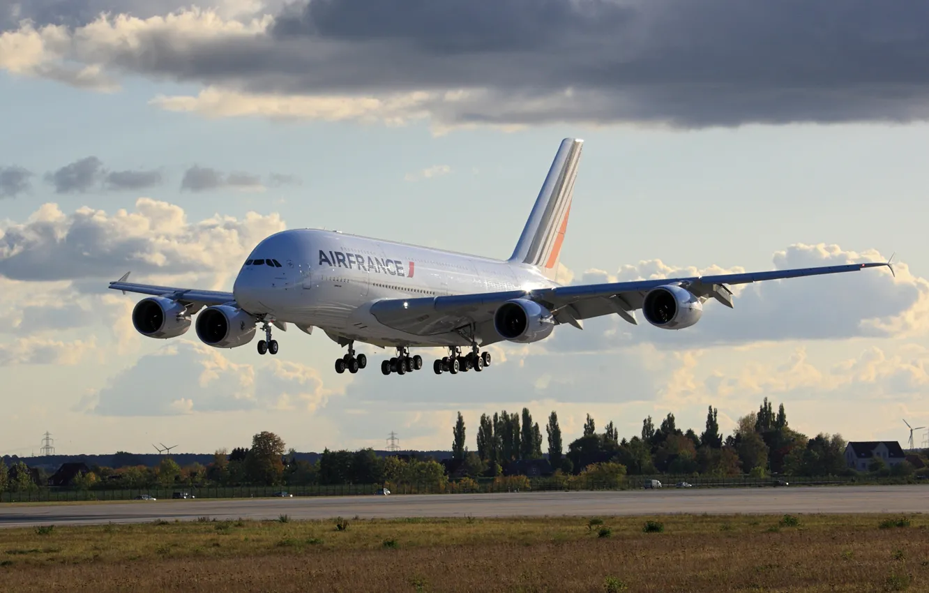 Photo wallpaper A380, Airbus, Aviatoin, Airfrance, Landing