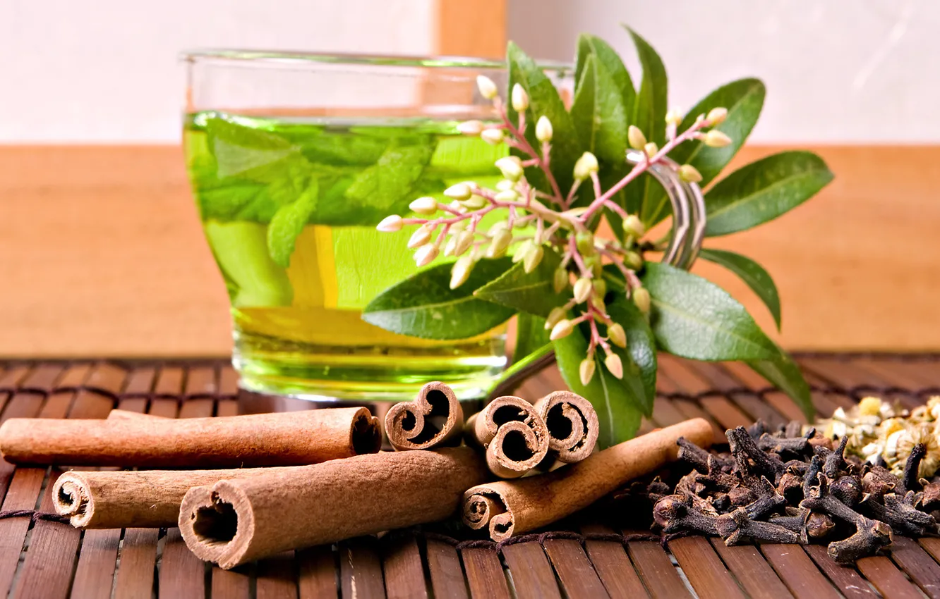 Photo wallpaper tea, cinnamon, mint