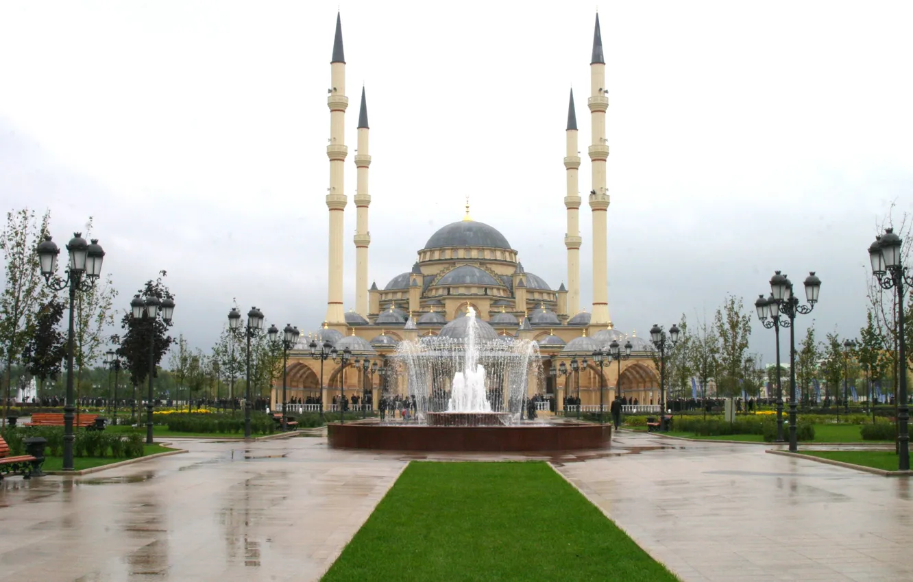 Photo wallpaper the city, fountain, mosque, Chechnya, Terrible, Terrible, 95регион, heart of Chechnya